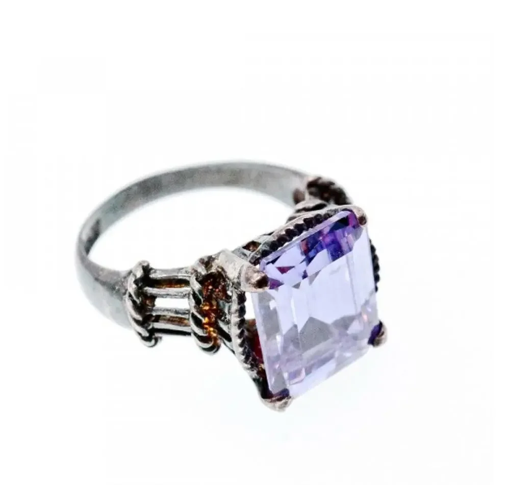 925 Sterling Silver Amethyst Ring Size 6.75